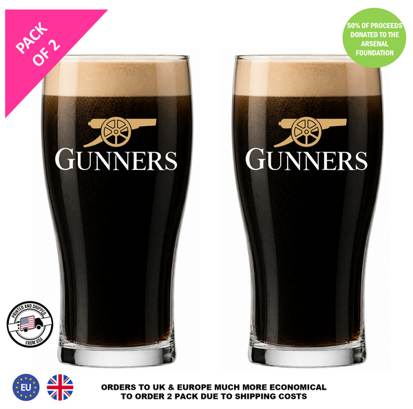 Single Product Image Thumbnail PRE ORDER Pack of 2 "GUNNERS" 16oz 440ml glasses