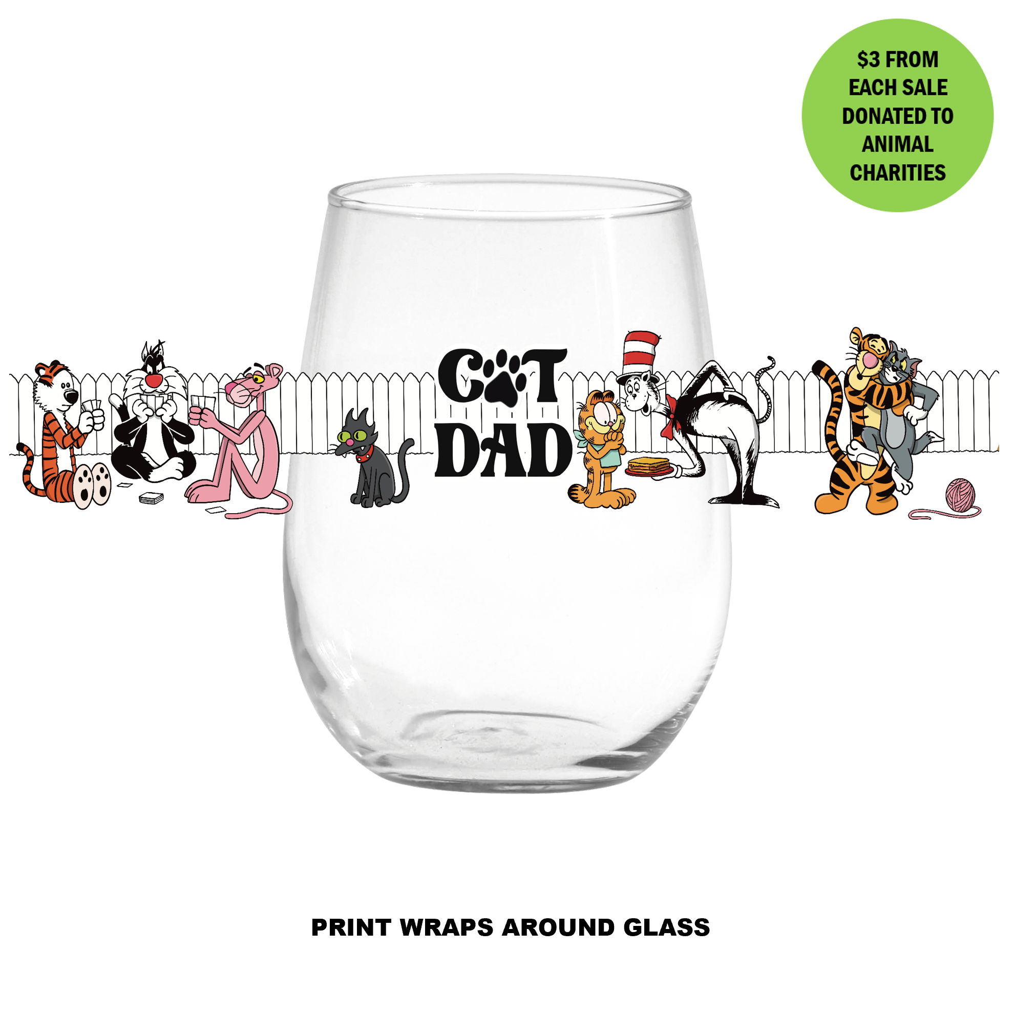 Single Product Image "Cat Dad" 16oz vina glass