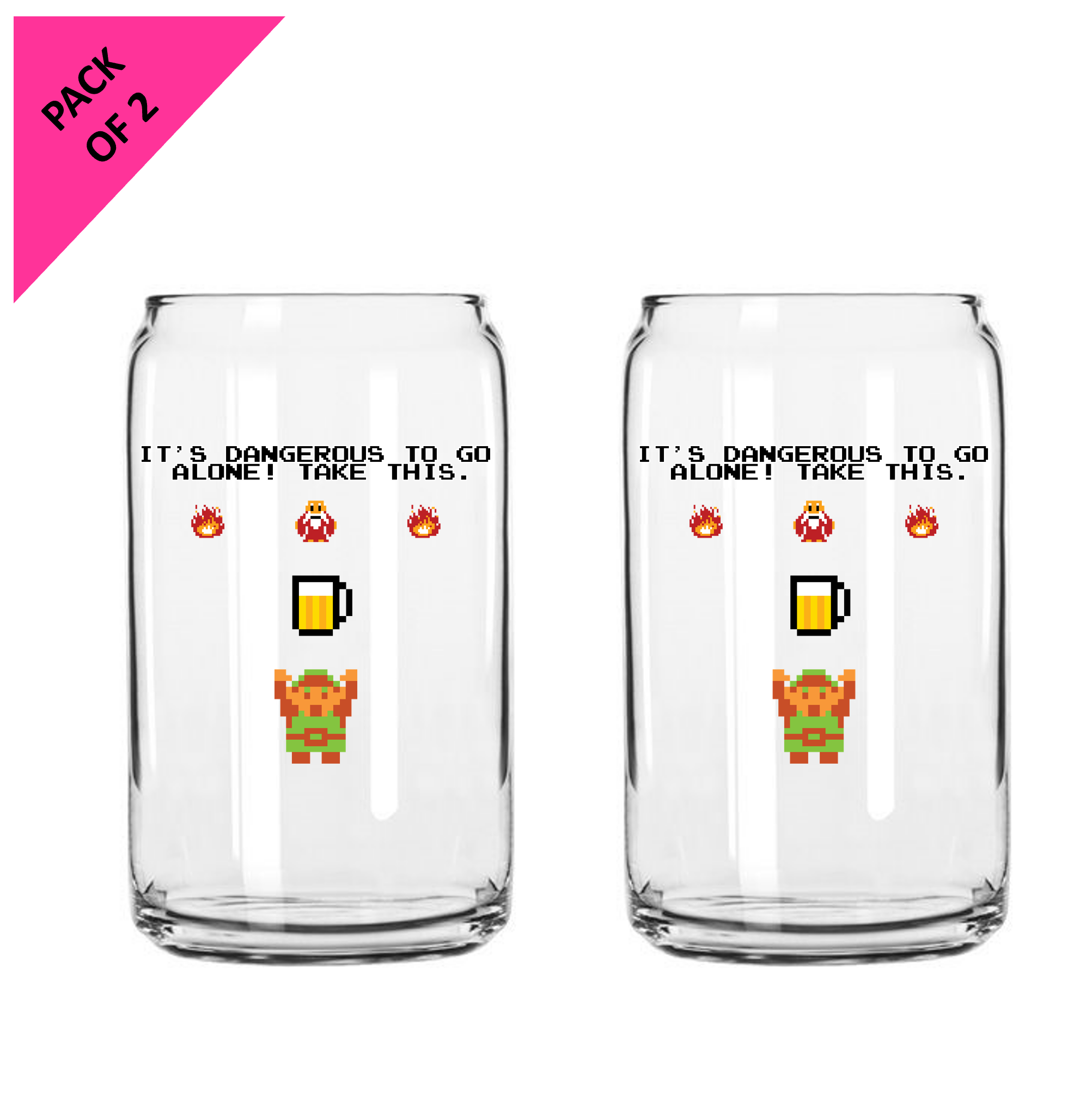 Single Product Image Pack of 2 x “It's Dangerous To Go Alone” Zelda Link 16oz glasses