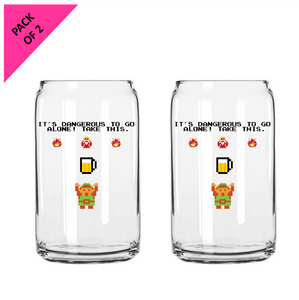 Single Product Image Pack of 2 x “It's Dangerous To Go Alone” Zelda Link 16oz glasses