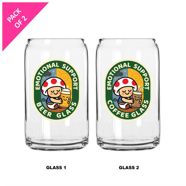 Single Product Image Thumbnail Pack of 2 "Emo Support Beer + Coffee" 16oz glasses
