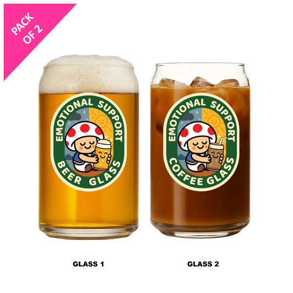 Single Product Image Thumbnail Pack of 2 "Emo Support Beer + Coffee" 16oz glasses
