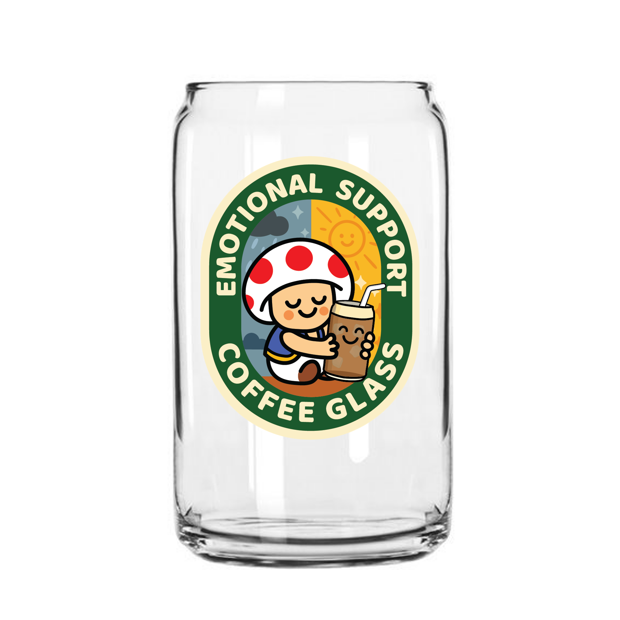 Single Product Image (v.minor imperfection) "Emotional Support Coffee" 16oz glass