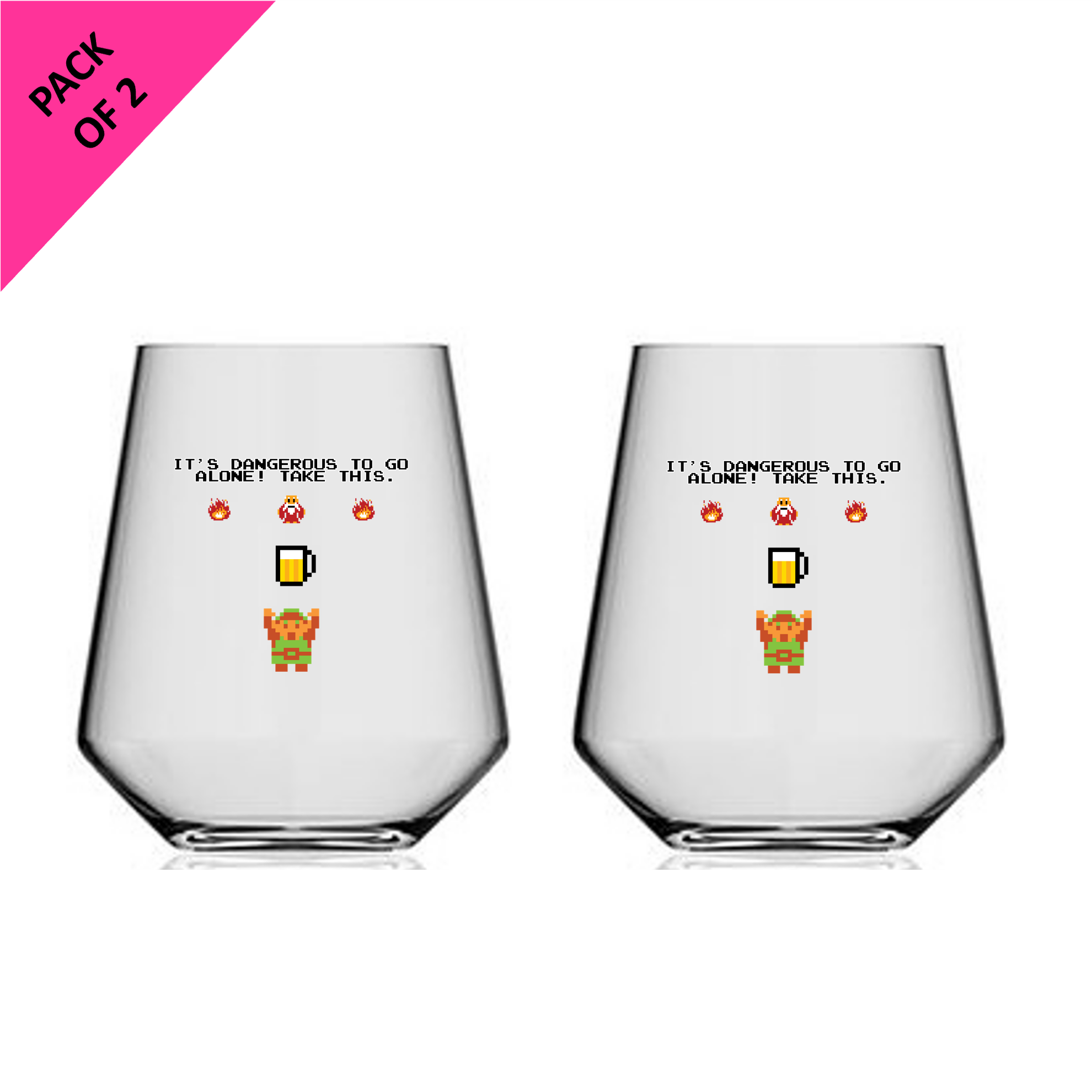 Single Product Image Pack of 2 x “It's Dangerous To Go Alone” Zelda Link 14oz glasses